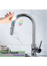 Gold Touch Filter Kitchen Mixer Tap Dual Handle Hot Cold Brass Kitchen Sink Faucets Smar Sensor Touch Pull Out Kitchen Faucets