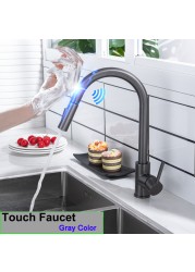 Gold Touch Filter Kitchen Mixer Tap Dual Handle Hot Cold Brass Kitchen Sink Faucets Smar Sensor Touch Pull Out Kitchen Faucets