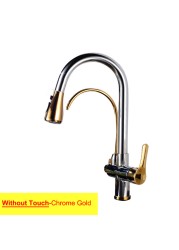 Gold Touch Filter Kitchen Mixer Tap Dual Handle Hot Cold Brass Kitchen Sink Faucets Smar Sensor Touch Pull Out Kitchen Faucets