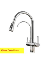 Gold Touch Filter Kitchen Mixer Tap Dual Handle Hot Cold Brass Kitchen Sink Faucets Smar Sensor Touch Pull Out Kitchen Faucets