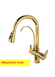 Gold Touch Filter Kitchen Mixer Tap Dual Handle Hot Cold Brass Kitchen Sink Faucets Smar Sensor Touch Pull Out Kitchen Faucets