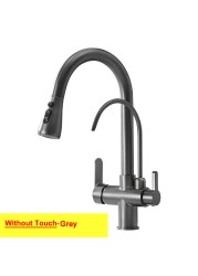 Gold Touch Filter Kitchen Mixer Tap Dual Handle Hot Cold Brass Kitchen Sink Faucets Smar Sensor Touch Pull Out Kitchen Faucets