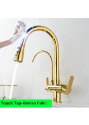 Hot Cold Touch Pull Out Kitchen Faucet Newly Brass Gray Pull Down Kitchen Mixer Tap Dual Handle Sensor Touch Filter Kitchen Faucet