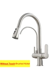 Hot Cold Touch Pull Out Kitchen Faucet Newly Brass Gray Pull Down Kitchen Mixer Tap Dual Handle Sensor Touch Filter Kitchen Faucet