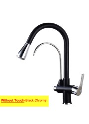 Hot Cold Touch Pull Out Kitchen Faucet Newly Brass Gray Pull Down Kitchen Mixer Tap Dual Handle Sensor Touch Filter Kitchen Faucet