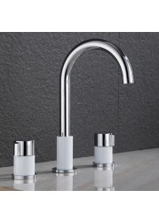 Faucet modern bathroom cabinet washbasin hot and cold double handle three-hole washbasin split three-piece faucet 01-587