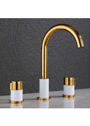 Faucet modern bathroom cabinet washbasin hot and cold double handle three-hole washbasin split three-piece faucet 01-587