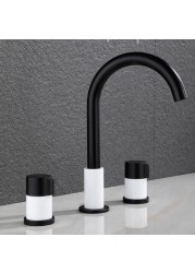 Faucet modern bathroom cabinet washbasin hot and cold double handle three-hole washbasin split three-piece faucet 01-587