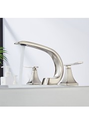 Brush nickel washbasin hot and cold faucet table basin double handle split three-hole washbasin wash basin three-piece set tap