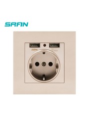 EU Power Socket,Socket With Usb Charging Port 2.1A 16A White Computer Board 86mm*86mm Russia Spain Wall Socket SRAN