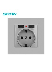 EU Power Socket,Socket With Usb Charging Port 2.1A 16A White Computer Board 86mm*86mm Russia Spain Wall Socket SRAN