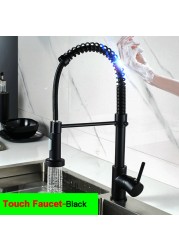 Black Touch Spring Kitchen Mixer Faucets Quality Brass Hot Cold Pull Kitchen Mixer Taps Smart Sensor Touch Kitchen Faucet