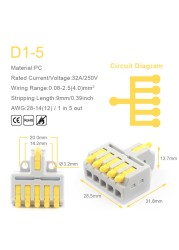 25/50/100pcs Quick Connector Compact Splitter Splicing Terminal Block M3 Screw Fixing Wire Connector for Connecting Electrical Cables