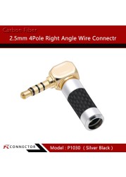 4pcs carbon fiber 2.5mm 3 pole 4 pole stereo male plug right angle 4.4mm 5 pole jack connector