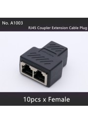 10pcs/lot RJ45 Network Cable 8P8C Splitter Coupler Connector Ethernet Extension Adapter 1xFemale to 2 Ways Adapter