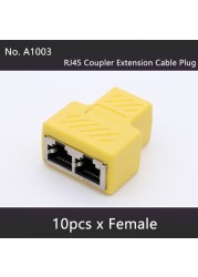 10pcs/lot RJ45 Network Cable 8P8C Splitter Coupler Connector Ethernet Extension Adapter 1xFemale to 2 Ways Adapter