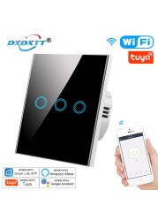 DXDXTT Alexa WiFi Smart Switch Tuya No Neutral EU Standard Touch Switches Smart Life 220V Work with Google Home Voice Control