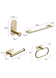 No Drilling Stainless Steel Self Adhesive Towel Bar Paper Holder Clothes Hook Towel Ring Black Golden Bathroom Accessories Set