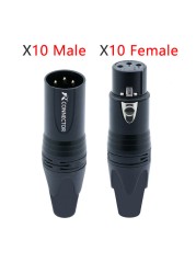 20pcs/10sets 10pcs 3 Pin XLR Female Jack + 10pcs Male Plug Professional 3 Pole XLR Socket Plug Microphone Connector Wholesale