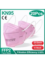 1-100pcs KN95 Masks ffp2fan 5 Layers Mouth Mask FFP2 KN95 Respirator FPP2 Masque FFP 2 Protective Face Mascarillas Masken CE