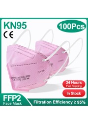 1-100pcs KN95 Masks ffp2fan 5 Layers Mouth Mask FFP2 KN95 Respirator FPP2 Masque FFP 2 Protective Face Mascarillas Masken CE