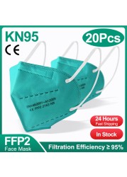 1-100pcs KN95 Masks ffp2fan 5 Layers Mouth Mask FFP2 KN95 Respirator FPP2 Masque FFP 2 Protective Face Mascarillas Masken CE