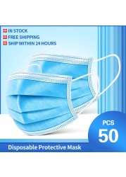 In Stock 10/100pcs Disposable Nonwoven Face Mask 3 Layers Anti Dust Respirator Mask With Elastic Ear Band For Adults