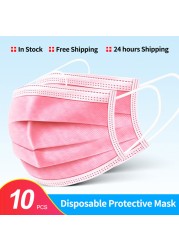 In Stock 10/100pcs Disposable Nonwoven Face Mask 3 Layers Anti Dust Respirator Mask With Elastic Ear Band For Adults