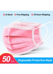 In Stock 10/100pcs Disposable Nonwoven Face Mask 3 Layers Anti Dust Respirator Mask With Elastic Ear Band For Adults