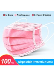 In Stock 10/100pcs Disposable Nonwoven Face Mask 3 Layers Anti Dust Respirator Mask With Elastic Ear Band For Adults