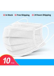 In Stock 10/100pcs Disposable Nonwoven Face Mask 3 Layers Anti Dust Respirator Mask With Elastic Ear Band For Adults