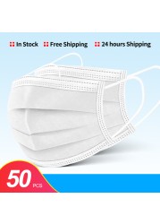 In Stock 10/100pcs Disposable Nonwoven Face Mask 3 Layers Anti Dust Respirator Mask With Elastic Ear Band For Adults