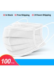 In Stock 10/100pcs Disposable Nonwoven Face Mask 3 Layers Anti Dust Respirator Mask With Elastic Ear Band For Adults