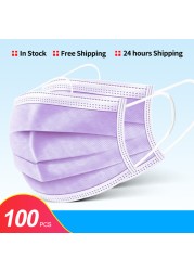 In Stock 10/100pcs Disposable Nonwoven Face Mask 3 Layers Anti Dust Respirator Mask With Elastic Ear Band For Adults