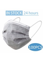 In Stock 10/100pcs Disposable Nonwoven Face Mask 3 Layers Anti Dust Respirator Mask With Elastic Ear Band For Adults