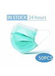 In Stock 10/100pcs Disposable Nonwoven Face Mask 3 Layers Anti Dust Respirator Mask With Elastic Ear Band For Adults