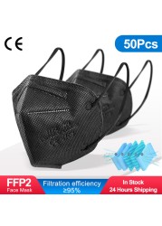 10-200pcs FFP2 Mask Respirator KN95 Mascarilla Fpp2 homology ada 5 Ply Mascarillas FP2 Black Masks Adult Face Dust Protection FFP3