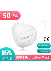 10-100 قطعة الكبار KN95 أقنعة FFP2 Mascarillas FPP2 Negras 5 طبقات قناع وجه واقي الوجه فلتر ffp2masque Noir الأسود