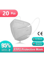 10-100 قطعة الكبار KN95 أقنعة FFP2 Mascarillas FPP2 Negras 5 طبقات قناع وجه واقي الوجه فلتر ffp2masque Noir الأسود