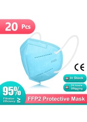 10-100 قطعة الكبار KN95 أقنعة FFP2 Mascarillas FPP2 Negras 5 طبقات قناع وجه واقي الوجه فلتر ffp2masque Noir الأسود