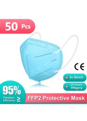 10-100 قطعة الكبار KN95 أقنعة FFP2 Mascarillas FPP2 Negras 5 طبقات قناع وجه واقي الوجه فلتر ffp2masque Noir الأسود