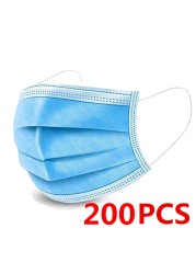 10-600pcs Disposable Masks Blue Mascarillas quiurgicas homology adas Mouth Face Mask Adult Blue 3 Layers Non-woven Filter Masque