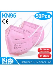 10-50 قطعة KN95 قناع N95MASK ffp2mask 9-12 سنوات للأطفال ffp2 mascarillas fpp2 niños homologadas negras masques منظمة ffpp2