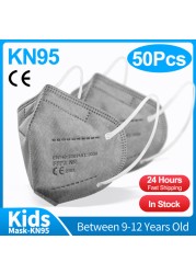 10-50 قطعة KN95 قناع N95MASK ffp2mask 9-12 سنوات للأطفال ffp2 mascarillas fpp2 niños homologadas negras masques منظمة ffpp2