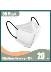 5D Protective Face Mask KN95 Approved FPP2 FFP2 Mascarillas Morandi Masque FFP 2 Adult ffp2fan CE Black Mascherina FFPP2 Masks