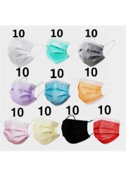 10-100pcs Colorful Mouth Mask Nonwove 3-layer Mask Disposable Mascarillas Anti-Spray Particulate Respirator Face Mask Quick Ships