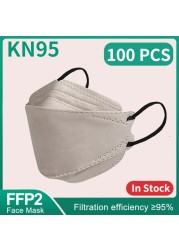 Mascarillas ngras FPP2 Mask Adult KN95 Morandi ffp2fan Face Mask 4 Layers FP2 Black Mask FFP2 CE Certificate 10-100pcs