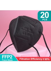 أقنعة FFP2 5 طبقات ffp2fan KN95 قناع وجه واقي FPP2 mascarillas الغبار قناع فلتر قناع التنفس الأسود الفم Masken