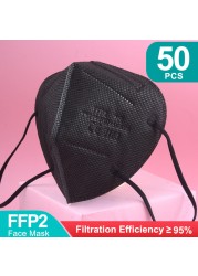 أقنعة FFP2 5 طبقات ffp2fan KN95 قناع وجه واقي FPP2 mascarillas الغبار قناع فلتر قناع التنفس الأسود الفم Masken