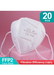 أقنعة FFP2 5 طبقات ffp2fan KN95 قناع وجه واقي FPP2 mascarillas الغبار قناع فلتر قناع التنفس الأسود الفم Masken